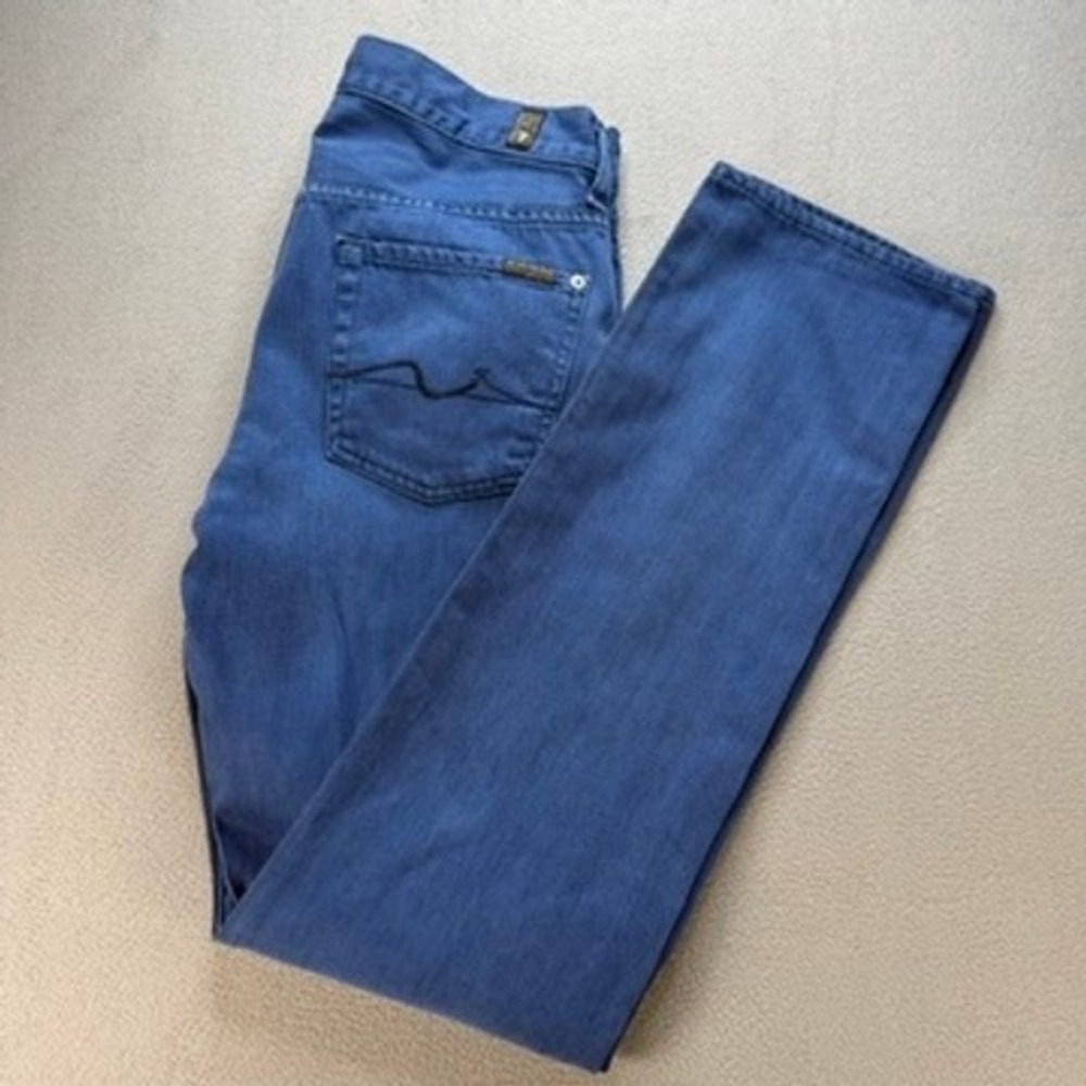 7 For All Mankind‎ Jeans Slimmy Slim Fit Size 30 Blue 100% Cotton Denim Squiggle